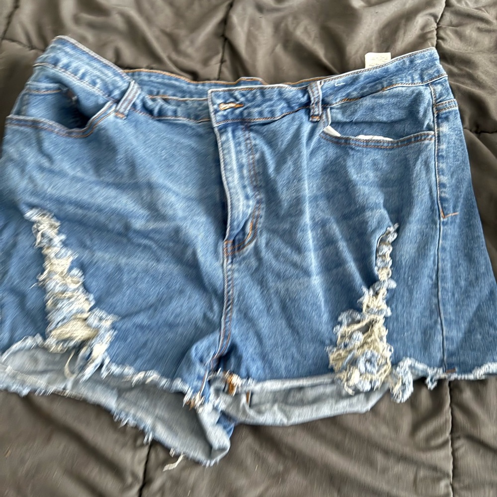 SHEIN Blue Distressed Jean Shorts